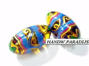 Hand Painted Glass Beads 9.5 x 14.5mm